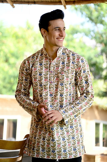 Floral Printed Hand Block Cotton Kurta